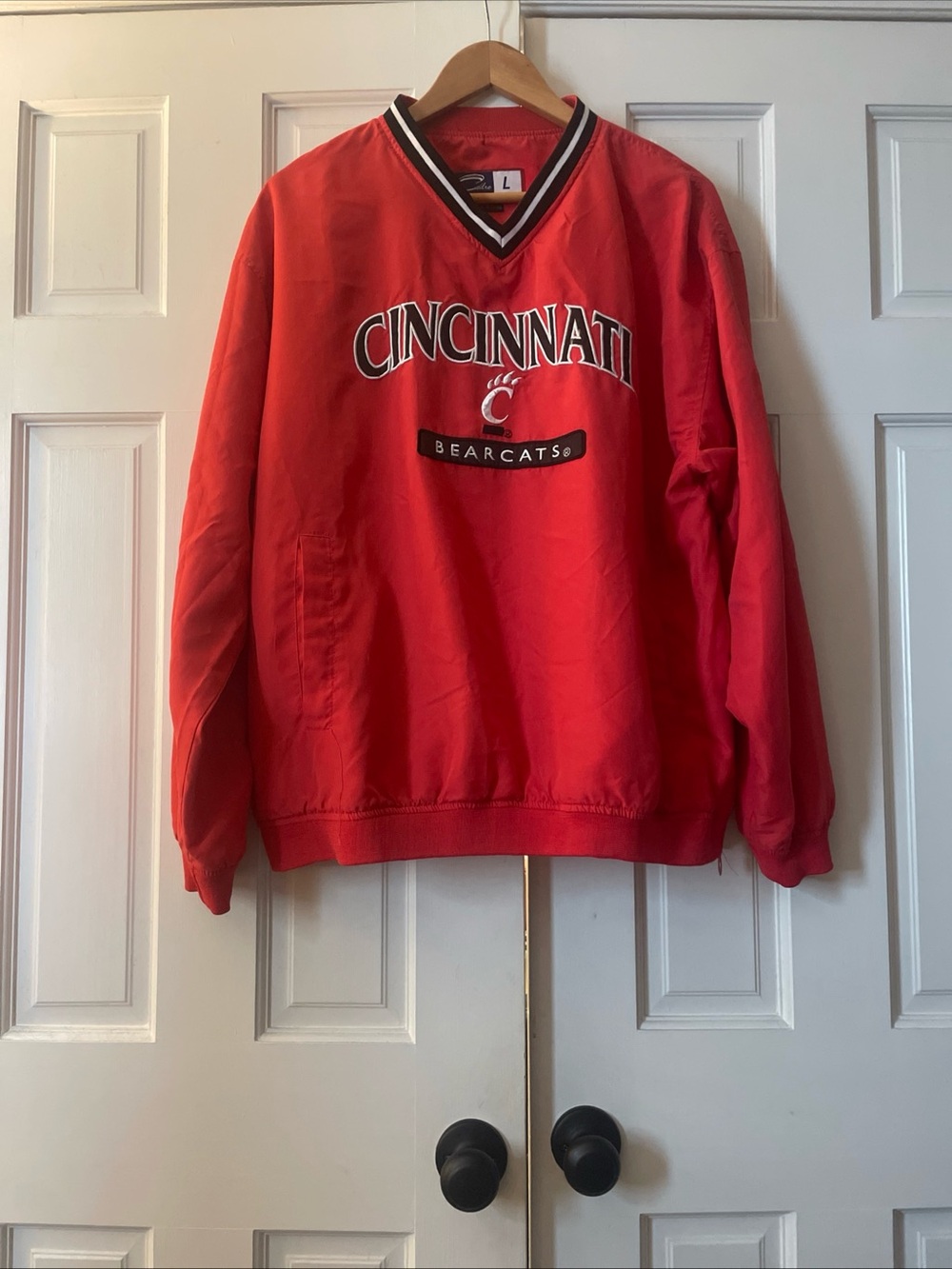 Vintage University Of Cincinnati Bearcats Pullover Jacket L Red V-Neck Cadre
